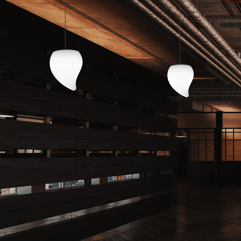 Designer LED Pendelleuchte, einzigartige Tränenform, besondere E27 Hängeleuchte, weiß