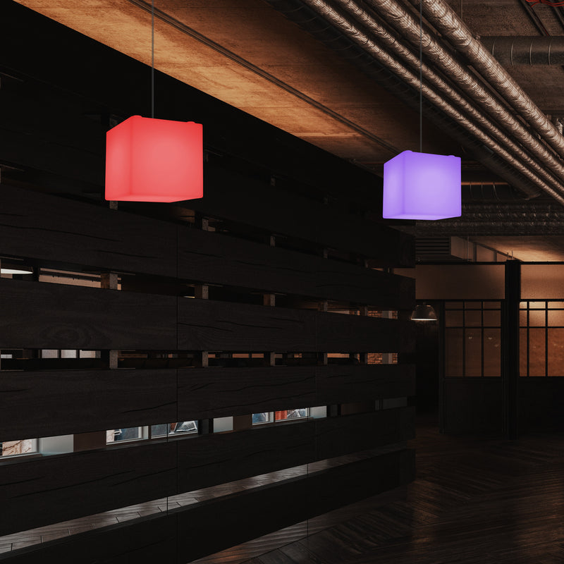Leuchtwürfel Hängelampe, moderne LED Pendelleuchte, 20cm, E27, mit Farbwechsel
