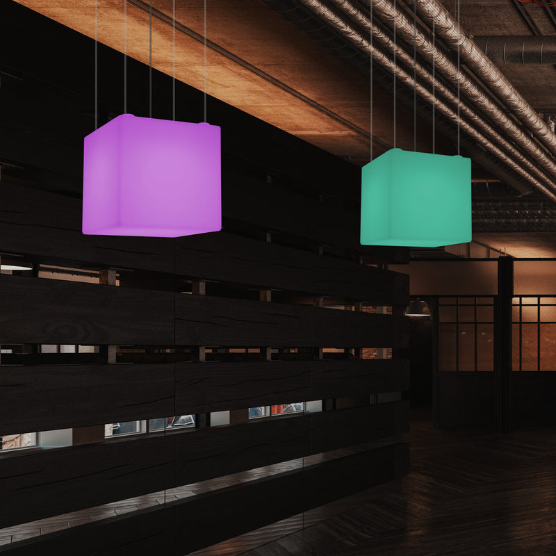 Würfel Lampe LED Pendelleuchte, Zeitgenössische Hängelampe, 40cm, E27, mit Farbwechsel