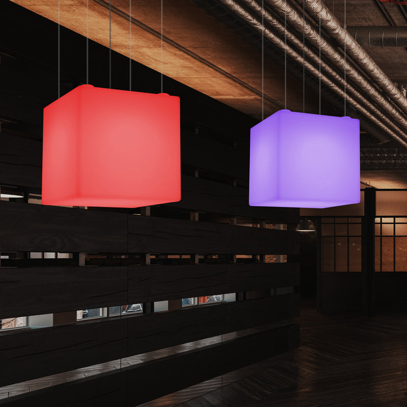 Würfel Pendelleuchte, geometrische LED Hängelampe, 60 cm, E27, RGB Licht mit Fernbedienung
