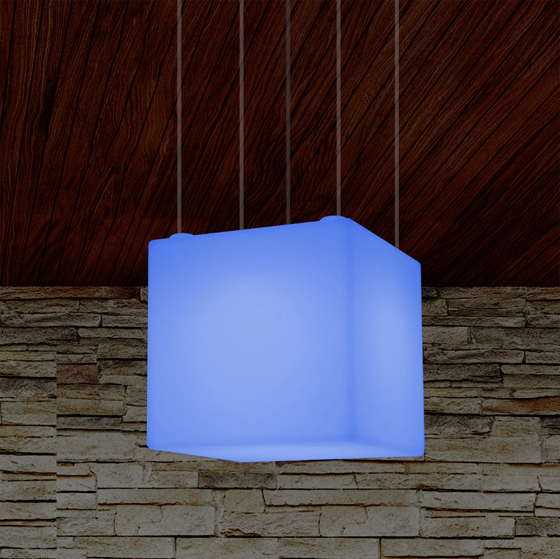 Würfelförmige LED Pendelleuchte, mehrfarbige moderne RGB Deckenleuchte, 400 mm, Ambiente Beleuchtung