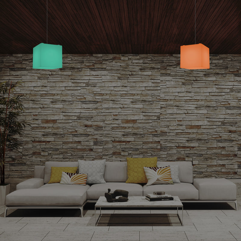 Leuchtwürfel Hängelampe, moderne LED Pendelleuchte, 20cm, E27, mit Farbwechsel