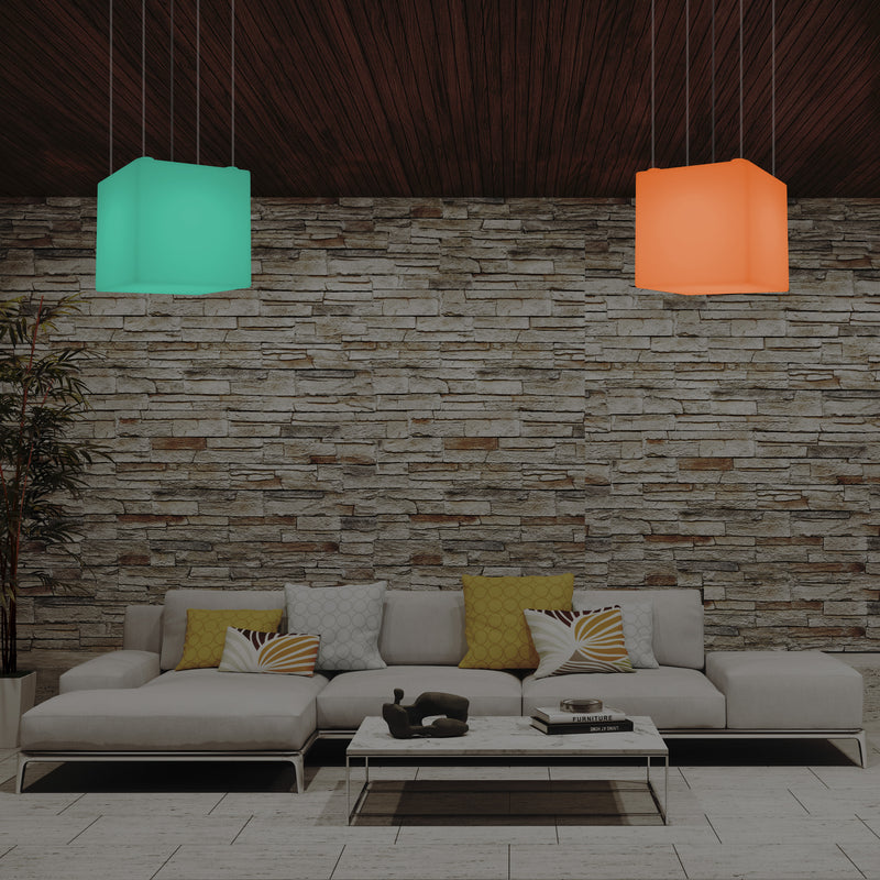 Würfel Lampe LED Pendelleuchte, Zeitgenössische Hängelampe, 40cm, E27, mit Farbwechsel