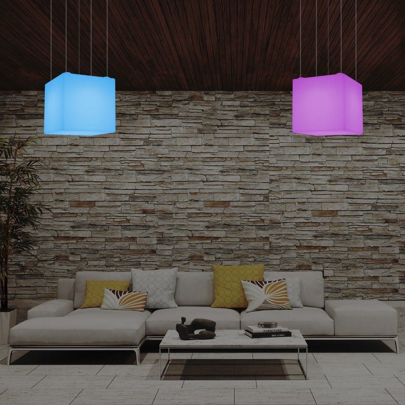 LED Pendelleuchte Würfel, Dekorative Hängelampe, 500 mm, E27 Glühbirne, RGB Stimmungslicht