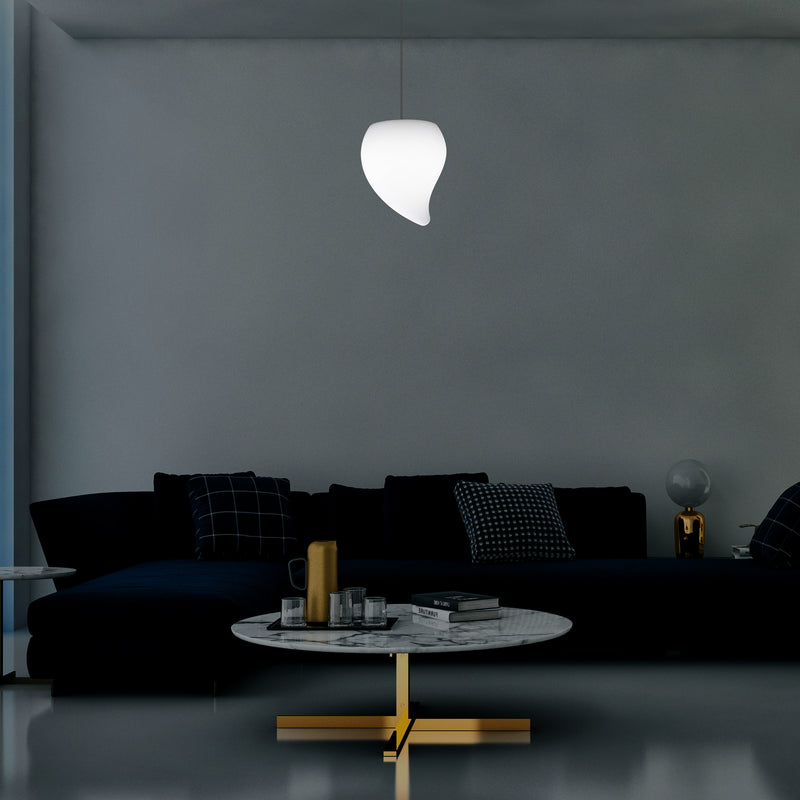 Designer LED Pendelleuchte, einzigartige Tränenform, besondere E27 Hängeleuchte, weiß