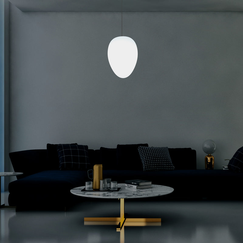 Einzigartige LED Hängeleucht, Pendelleuchte E27, Designer Oval Ei Hängelampe, 37cm, weiße Glühbirne