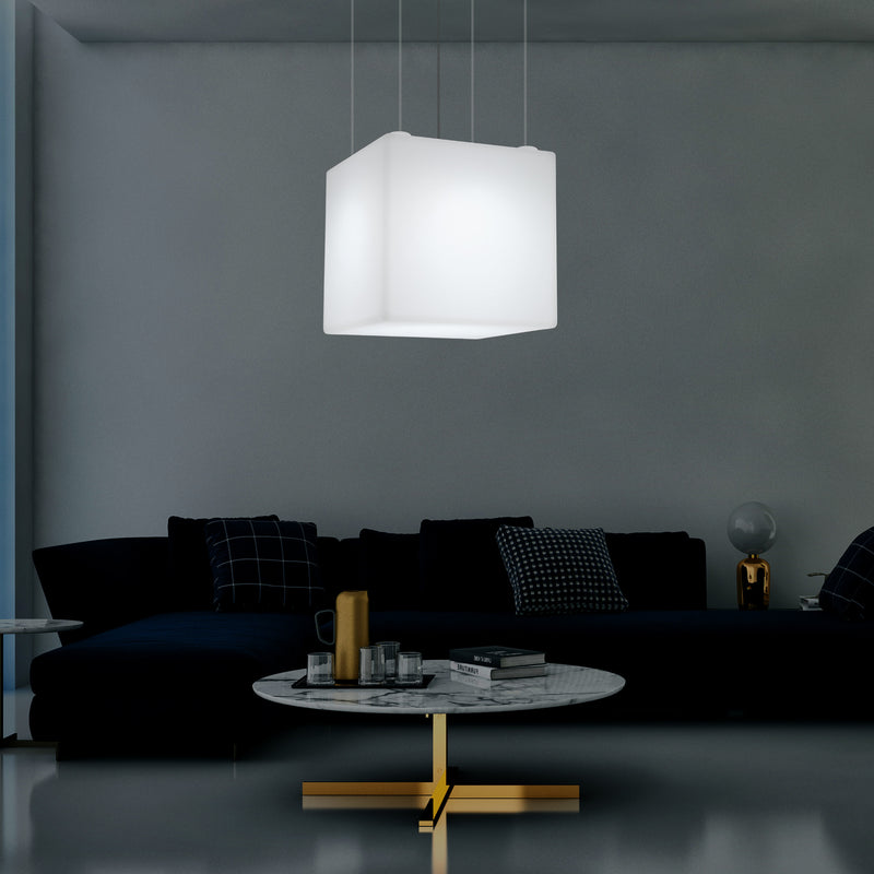 Würfel LED Hänge Lampe, große geometrische Pendelleuchte Cube Licht, 600 mm, E27 Glühbirne, weiß