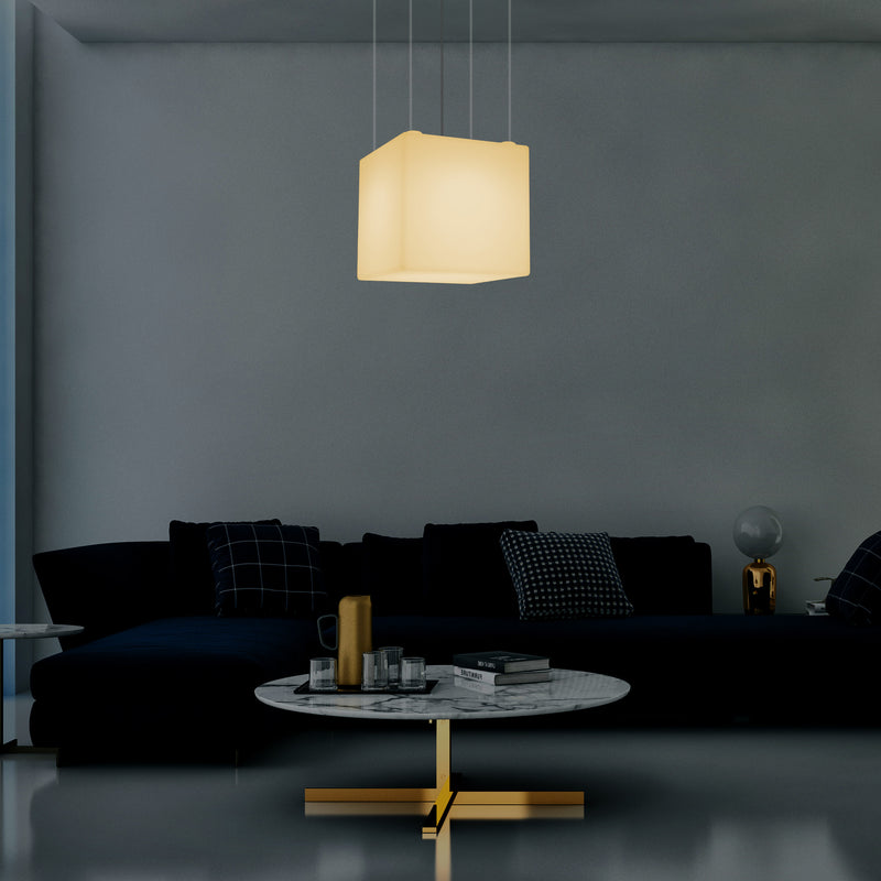 Würfel Pendelleuchte, große moderne LED Deckenlampe, 50 cm, E27 Glühbirne, Licht warmweiß