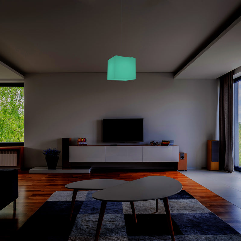 Leuchtwürfel Hängelampe, moderne LED Pendelleuchte, 20cm, E27, mit Farbwechsel