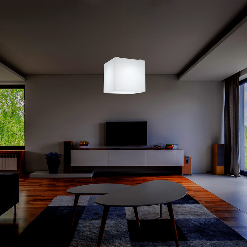Cube LED Hängelampe Würfel, geometrische Pendelleuchte Deckenlampe, Licht 30 x 30cm, E27, weiß
