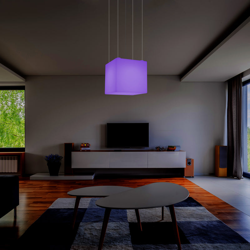 Würfel Lampe LED Pendelleuchte, Zeitgenössische Hängelampe, 40cm, E27, mit Farbwechsel