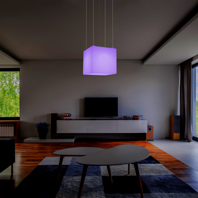 LED Pendelleuchte Würfel, Dekorative Hängelampe, 500 mm, E27 Glühbirne, RGB Stimmungslicht