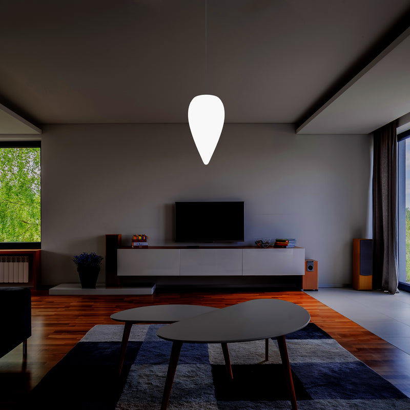 Designer LED Hängelampe Pendelleuchte, Wassertropfen Eiszapfen Form, E27 Licht, weiß 37 cm