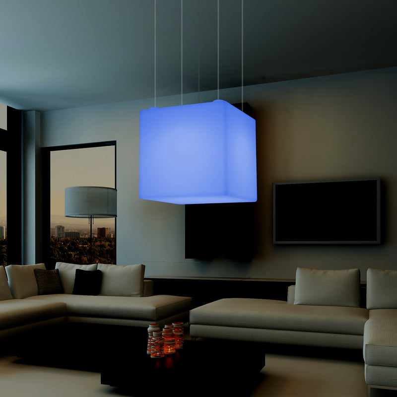 Würfel Pendelleuchte, geometrische LED Hängelampe, 60 cm, E27, RGB Licht mit Fernbedienung
