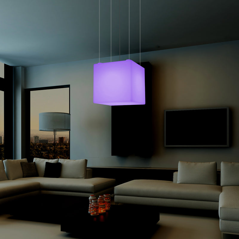 Würfel Lampe LED Pendelleuchte, Zeitgenössische Hängelampe, 40cm, E27, mit Farbwechsel