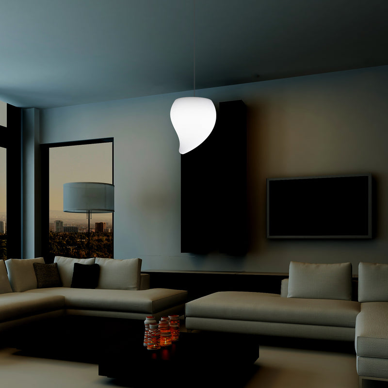 Designer LED Pendelleuchte, einzigartige Tränenform, besondere E27 Hängeleuchte, weiß