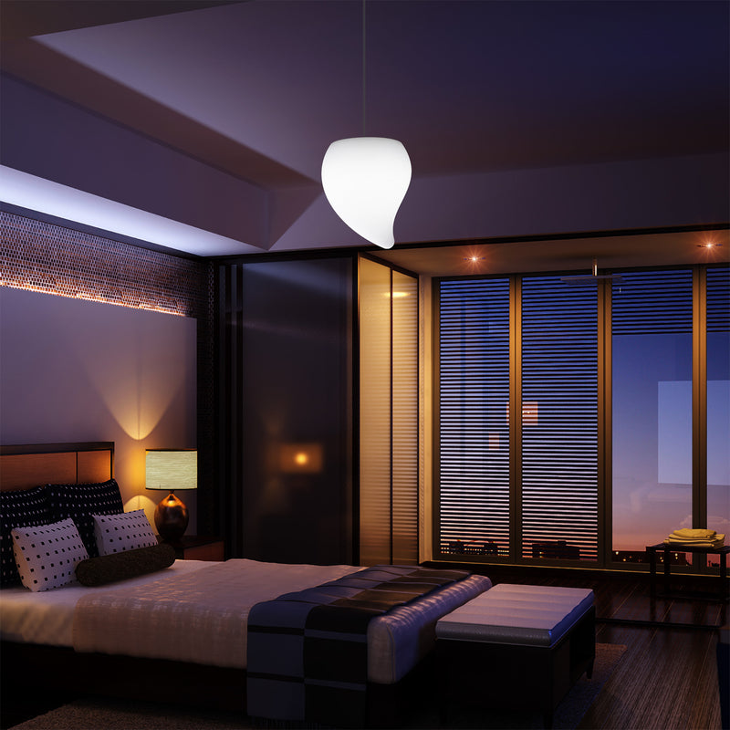 Designer LED Pendelleuchte, einzigartige Tränenform, besondere E27 Hängeleuchte, weiß