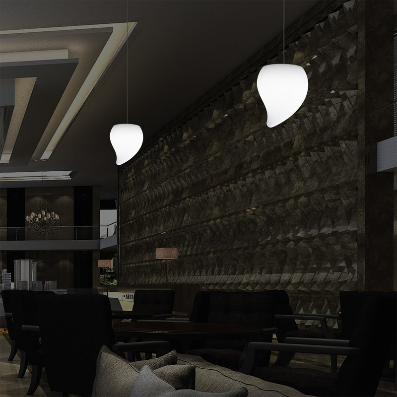 Designer LED Pendelleuchte, einzigartige Tränenform, besondere E27 Hängeleuchte, weiß