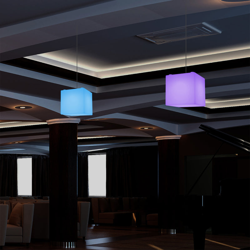 Leuchtwürfel Hängelampe, moderne LED Pendelleuchte, 20cm, E27, mit Farbwechsel