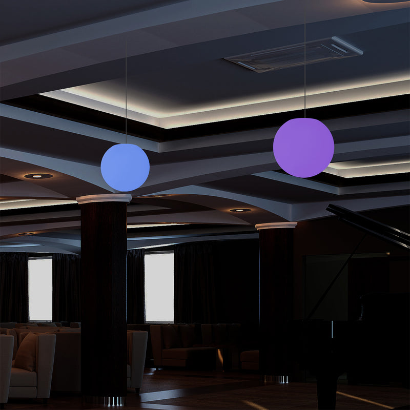 LED Kugel Pendelleuchte, 20 cm große mehrfarbige RGB Hängelampe in Ball Form mit Fernbedienung