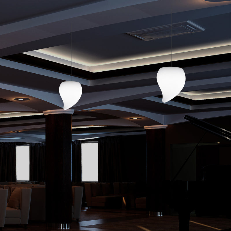 Designer LED Pendelleuchte, einzigartige Tränenform, besondere E27 Hängeleuchte, weiß