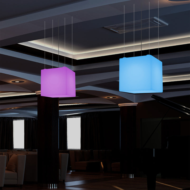 Würfelförmige LED Pendelleuchte, mehrfarbige moderne RGB Deckenleuchte, 400 mm, Ambiente Beleuchtung