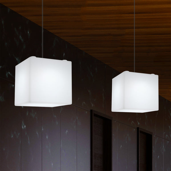 Würfel Cube LED Pendelleuchte, moderne Hänge Lampe, 200 mm Licht, E27 Glühbirne, weiß