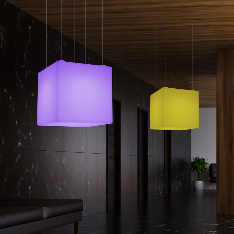 Würfel Pendelleuchte, geometrische LED Hängelampe, 60 cm, E27, RGB Licht mit Fernbedienung