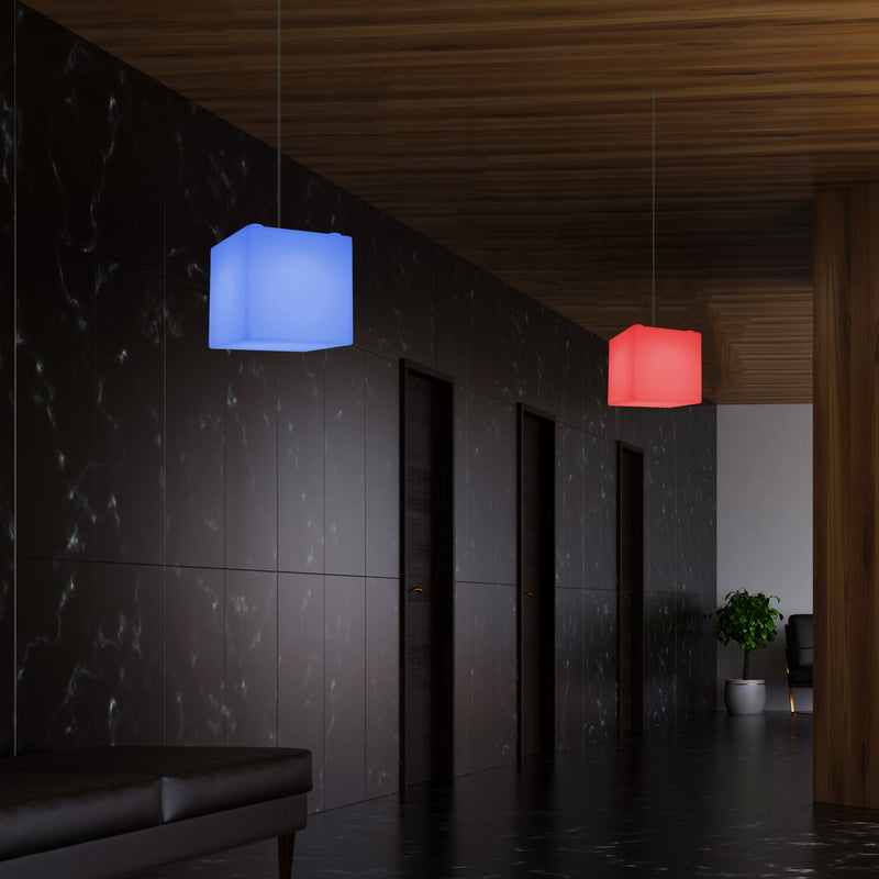 Leuchtwürfel Hängelampe, moderne LED Pendelleuchte, 20cm, E27, mit Farbwechsel