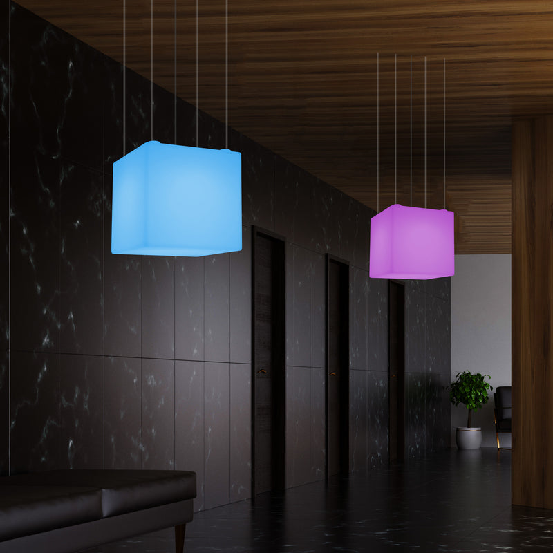 Würfel Lampe LED Pendelleuchte, Zeitgenössische Hängelampe, 40cm, E27, mit Farbwechsel