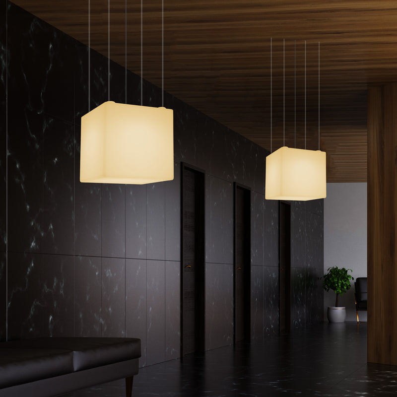 Würfel Pendelleuchte, große moderne LED Deckenlampe, 50 cm, E27 Glühbirne, Licht warmweiß