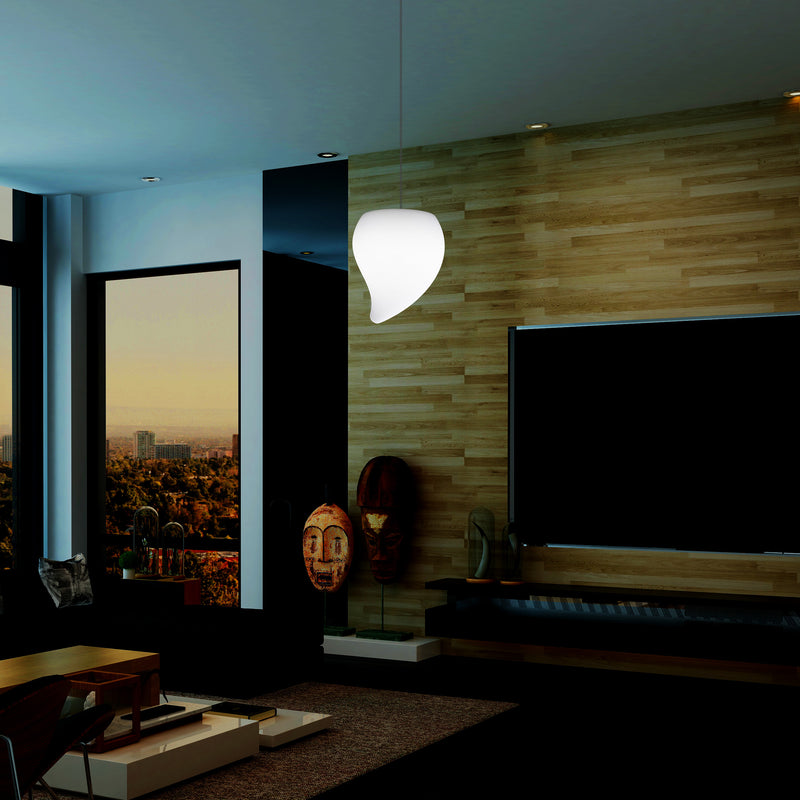 Designer LED Pendelleuchte, einzigartige Tränenform, besondere E27 Hängeleuchte, weiß