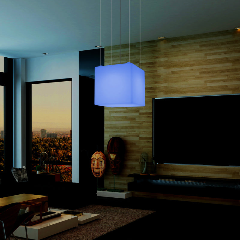 Würfel Lampe LED Pendelleuchte, Zeitgenössische Hängelampe, 40cm, E27, mit Farbwechsel