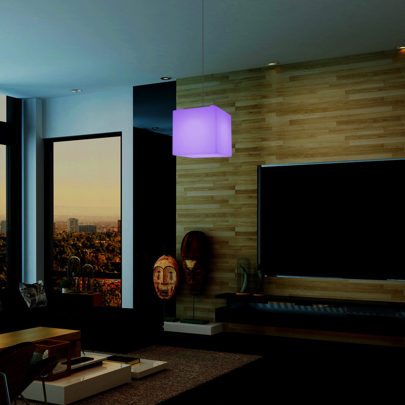 Leuchtwürfel Hängelampe, moderne LED Pendelleuchte, 20cm, E27, mit Farbwechsel