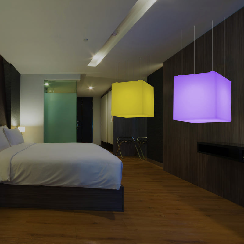 Würfel Hängelampe, große moderne RGB Pendelleuchte, 600 mm, LED Stimmungslicht
