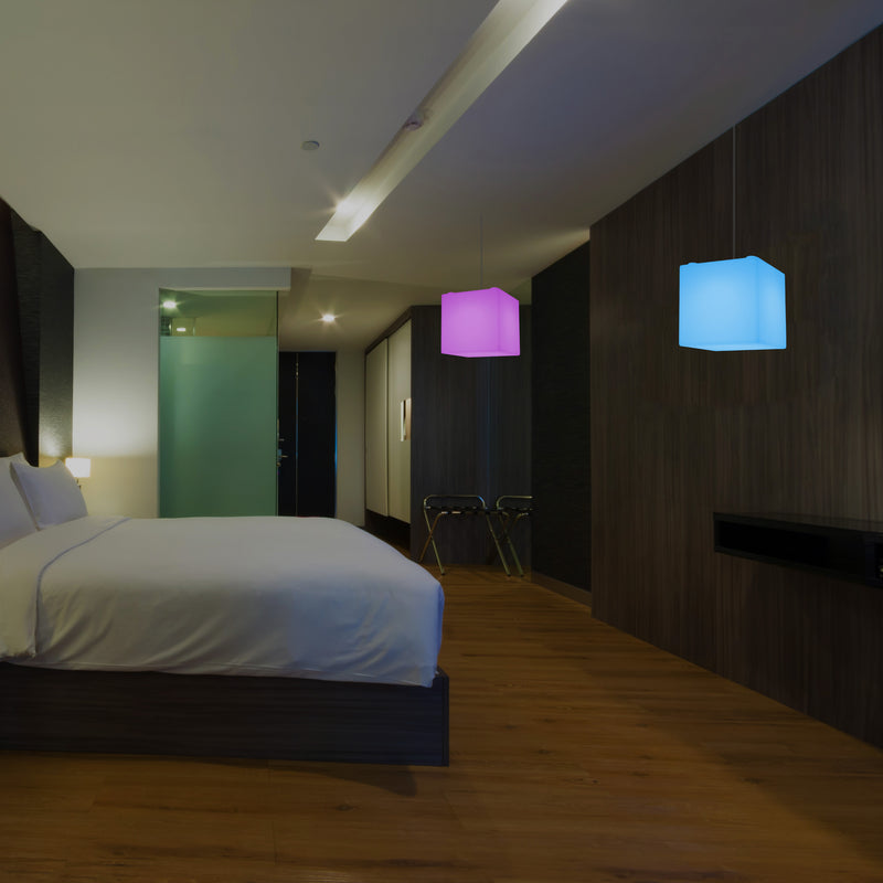 Würfel Hängelampe, mehrfarbige moderne RGB Pendelleuchte, 200 mm, LED SMD Stimmungslampe