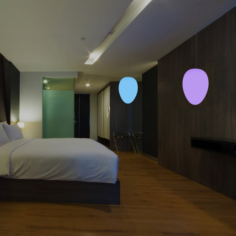Designer RGB Hängeleuchte, Lampe dimmbar 37 cm mehrfarbige Pendelleuchte in Ei Form
