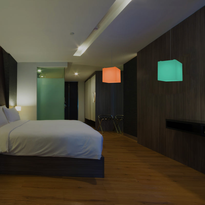 Würfel Hängelampe, mehrfarbige moderne RGB Pendelleuchte, 200 mm, LED SMD Stimmungslampe