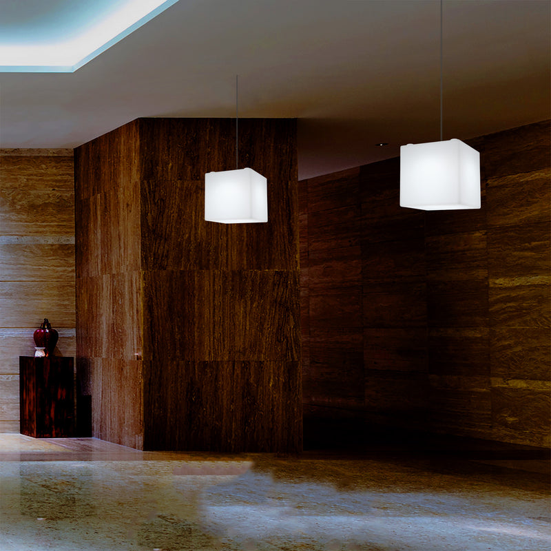 Leuchtwürfel Hängelampe, moderne LED Pendelleuchte, 20cm, E27, mit Farbwechsel
