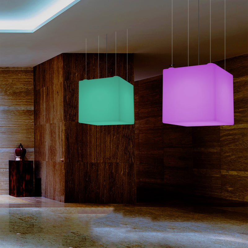 Würfel Pendelleuchte, geometrische LED Hängelampe, 60 cm, E27, RGB Licht mit Fernbedienung