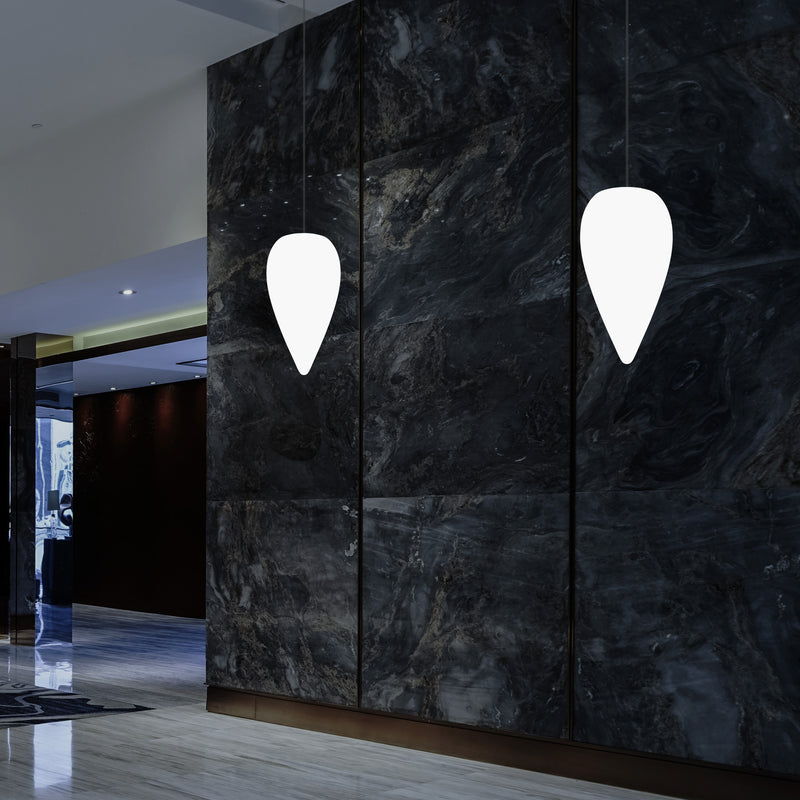 Designer LED Hängelampe Pendelleuchte, Wassertropfen Eiszapfen Form, E27 Licht, weiß 37 cm