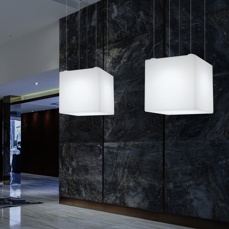 Würfel Pendelleuchte, geometrische LED Hängelampe, 60 cm, E27, RGB Licht mit Fernbedienung