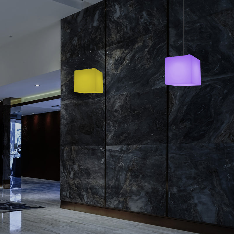Würfel Hängelampe, mehrfarbige moderne RGB Pendelleuchte, 200 mm, LED SMD Stimmungslampe