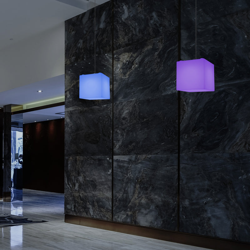 Leuchtwürfel Hängelampe, moderne LED Pendelleuchte, 20cm, E27, mit Farbwechsel