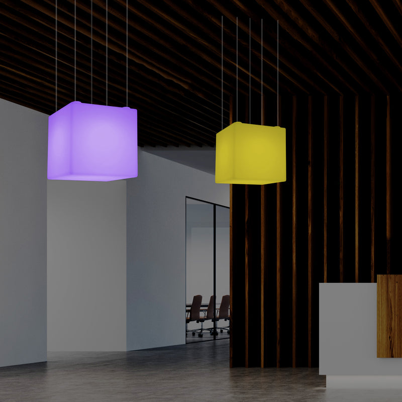 Würfel Lampe LED Pendelleuchte, Zeitgenössische Hängelampe, 40cm, E27, mit Farbwechsel