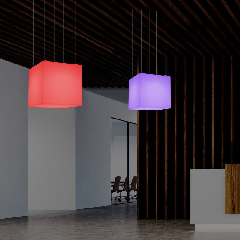 Würfel Lampe LED Pendelleuchte, Zeitgenössische Hängelampe, 40cm, E27, mit Farbwechsel