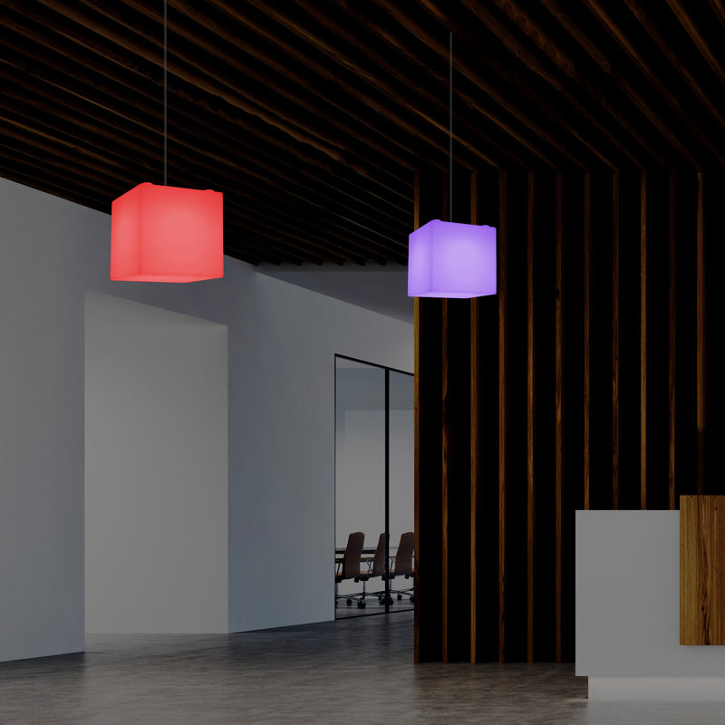 Leuchtwürfel Hängelampe, moderne LED Pendelleuchte, 20cm, E27, mit Farbwechsel