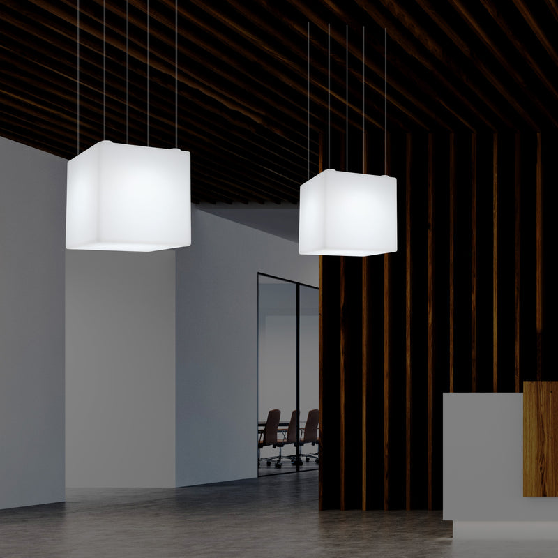 Würfelförmige LED Pendelleuchte, mehrfarbige moderne RGB Deckenleuchte, 400 mm, Ambiente Beleuchtung