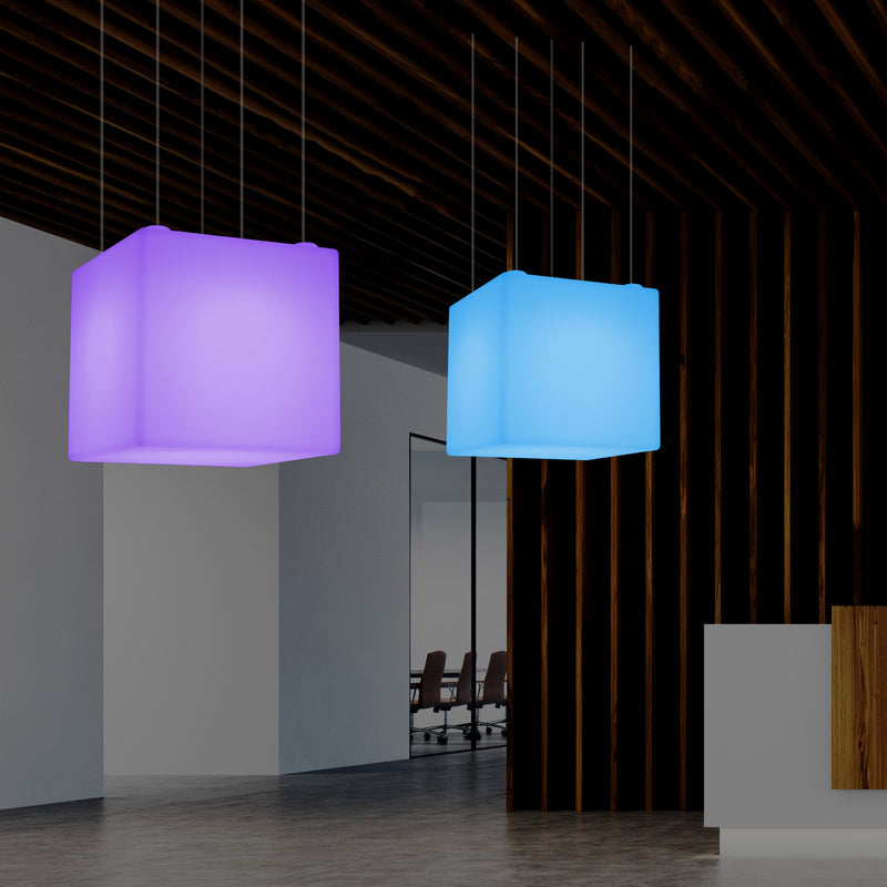 Würfel Pendelleuchte, geometrische LED Hängelampe, 60 cm, E27, RGB Licht mit Fernbedienung