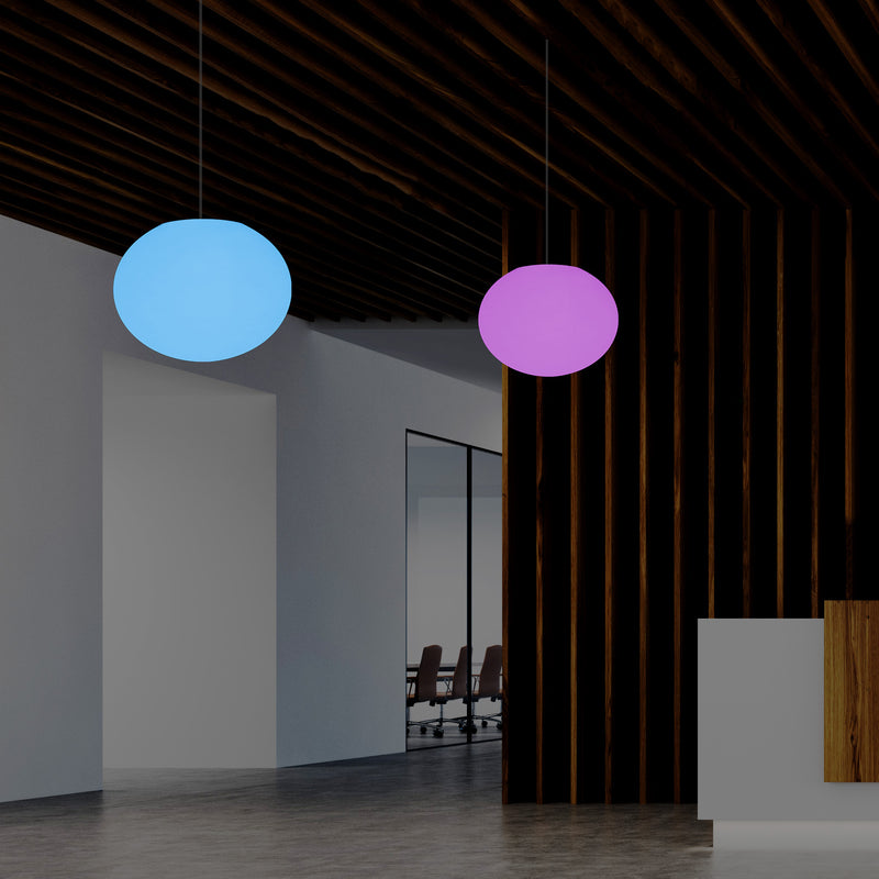 Ovale Hängeleuchte Ellipse, dimmbare Pendelleuchte mit Farbwechsel, flache Kugel Ball Lampe